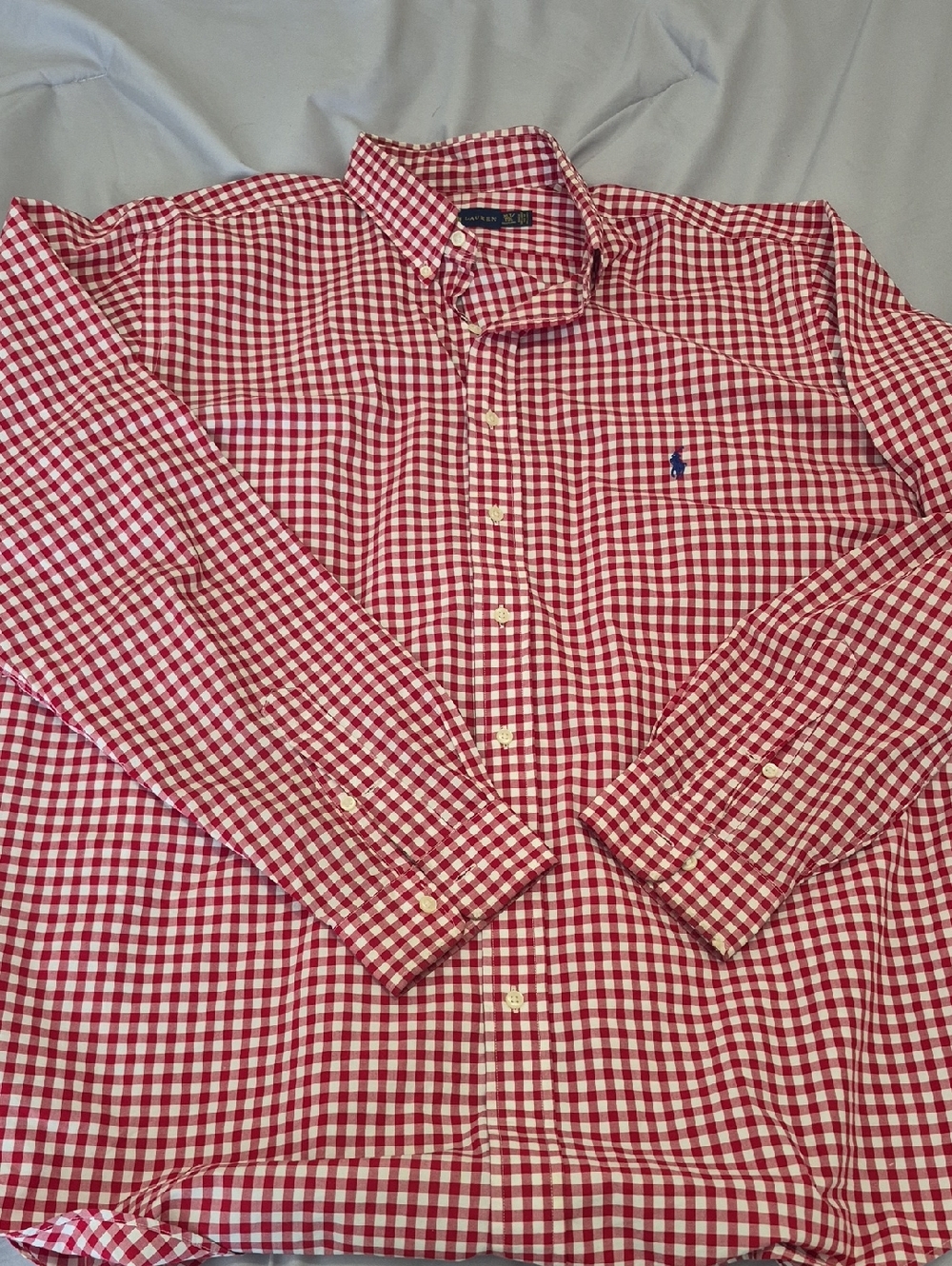 Ralph Lauren Red & White Gingham Button-Down Shirt Size XLT ( Tall & Long)